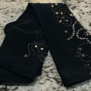 Black embellished flare leg pants